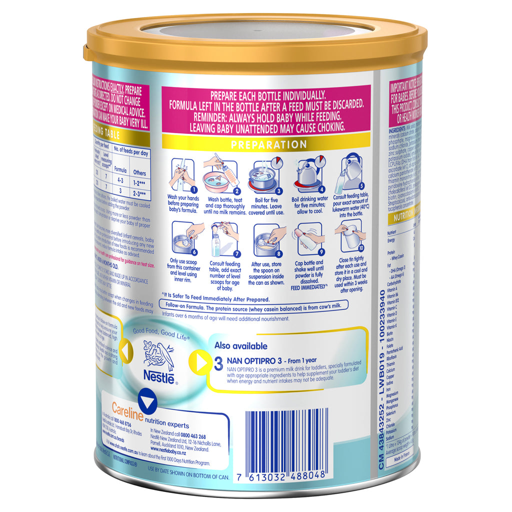 Nestlé Opti-Pro NAN 2, Follow-on Milk Formula from 6 to 12 Months, 190 ml /  6.42 oz Liquid Tetra-Brick (pack of 3)